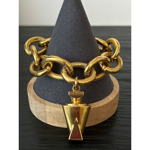 Guerlain Paris Chunky Chain Bracelet W Perfume Bottle Charm Made in France Heavy - Picture 9 of 10